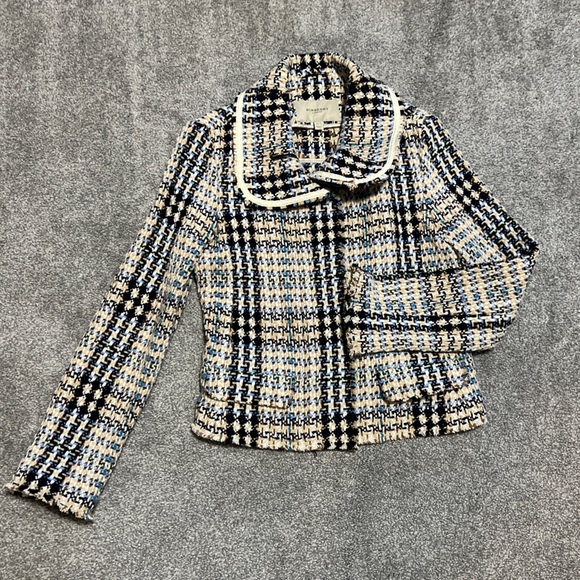 Burberry Jackets & Blazers - burberry jacket womens 8 tan blue tweed houndstooth blazer quiet luxury classic
